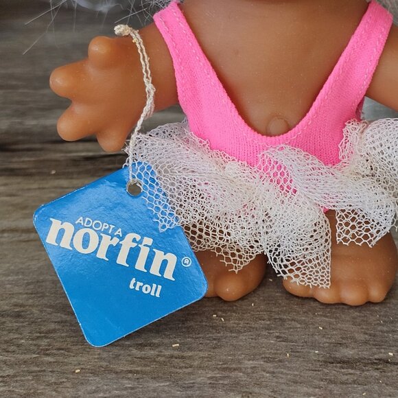 VTG Norfin‎ Troll Doll Ballerina Pink Tutu White Hair W Tag 5400 1986 5 Inches - Picture 5 of 11